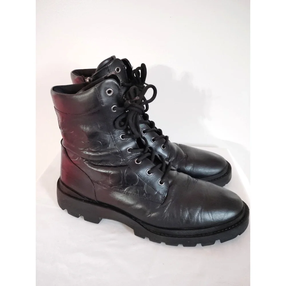 Coach Citysole Tactical Black Leather Lace Up Side Zip Combat Boot Men 11.5D EUC